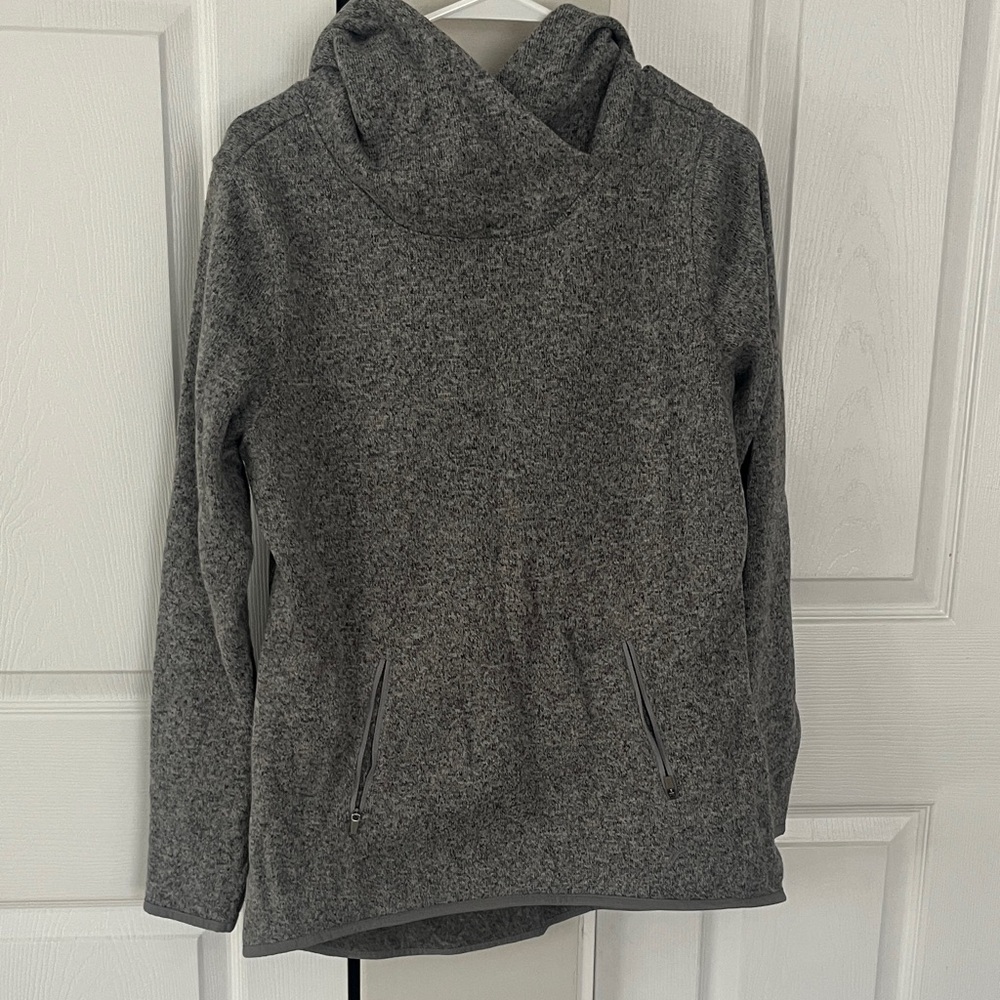 Gray Hooded Knit Sweater with Pockets